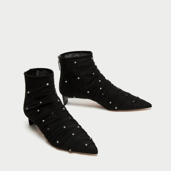 zara ankle boots with faux pearls